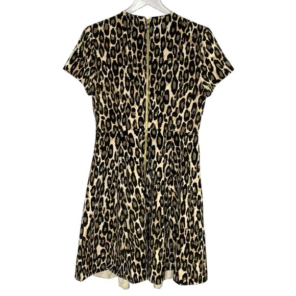 KATE SPADE 10 Autumn Leopard Dress Tan Brown Fit Flare Mini Ponte - Picture 3 of 10